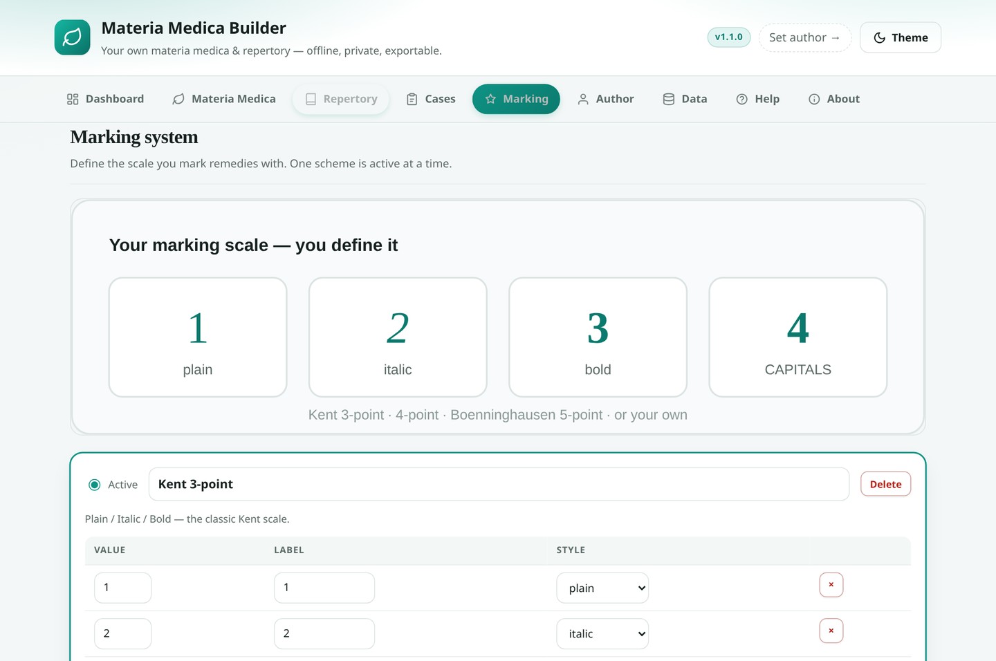 Marking tab with a custom grading scale