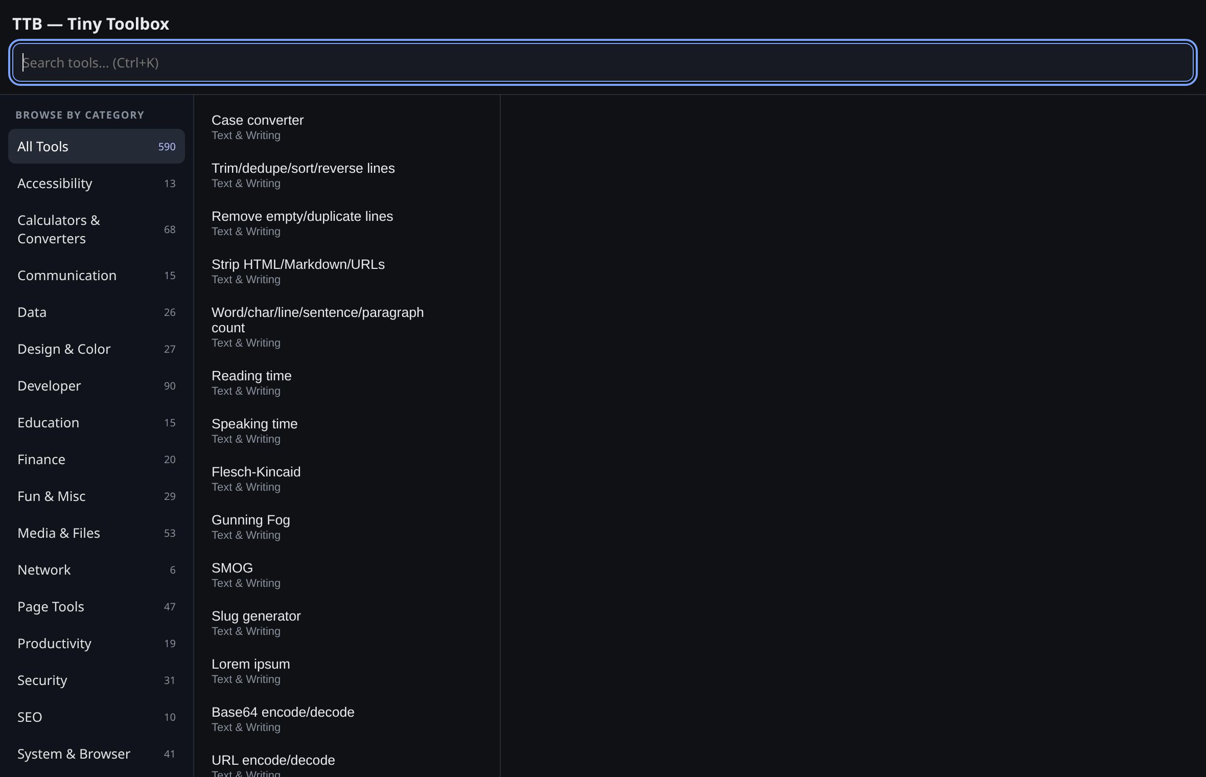 TTB catalog with the category browser open in the popup