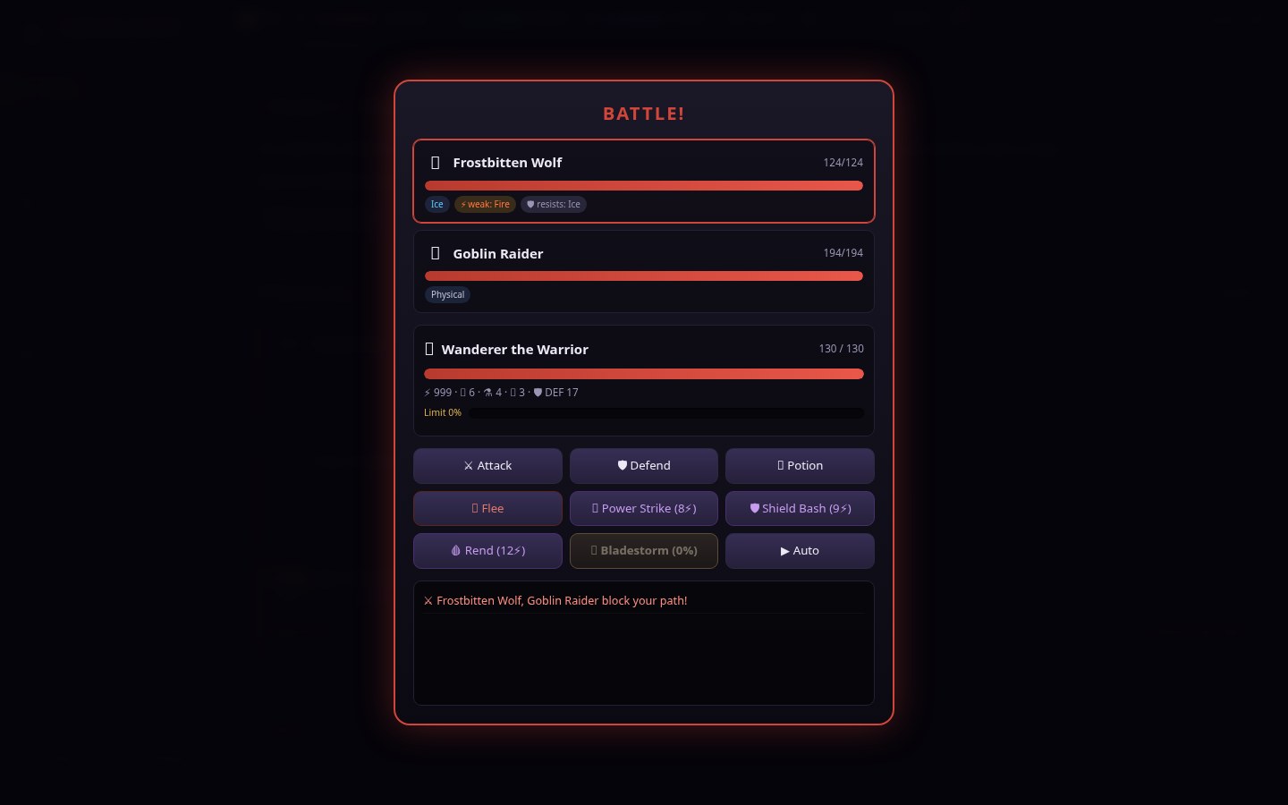 Turn-based combat against several enemies