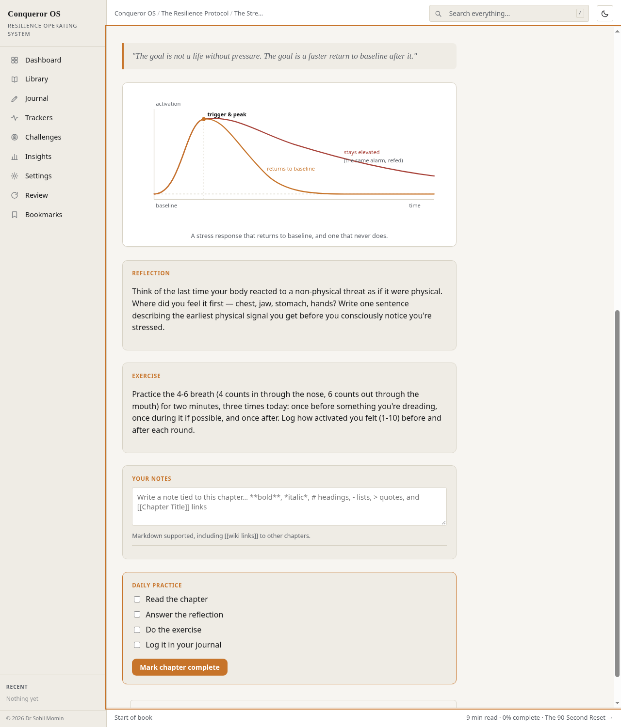Conqueror OS reader with highlights, notes and related chapters