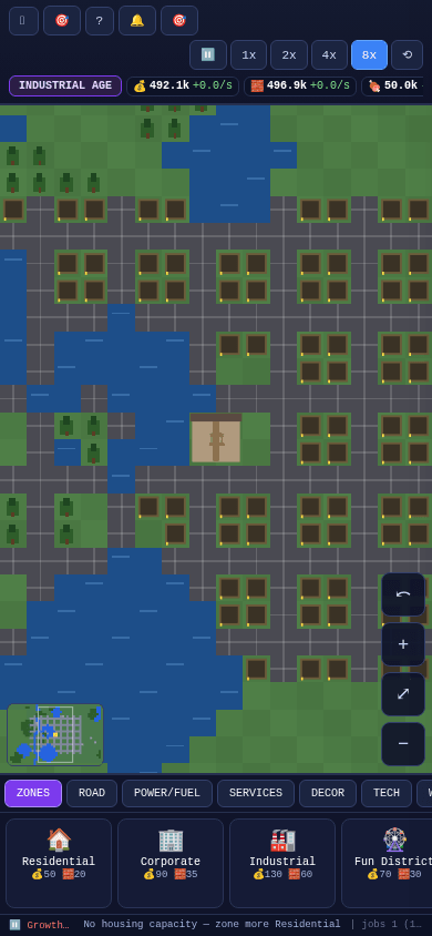 Mobile view of IDLE CITY — Ages of Growth with the responsive top bar and touch controls