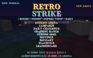 The RETRO STRIKE title screen and mode menu