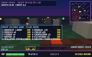 The between-wave shop screen