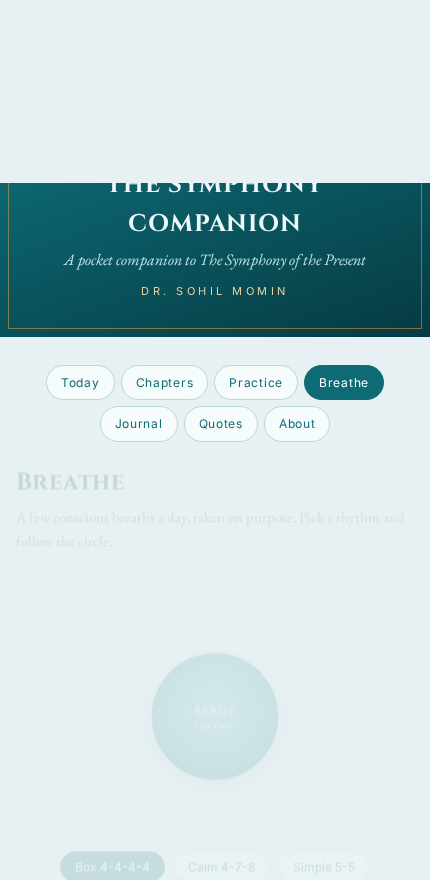 Breathe screen showing an animated breathing circle