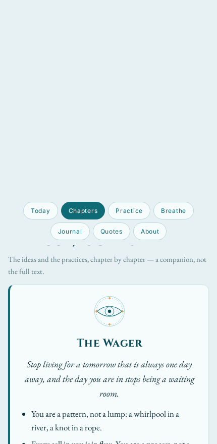Chapters screen showing a chapter card titled The Wager