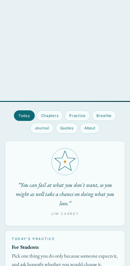 Today screen showing a daily quote by Jim Carrey